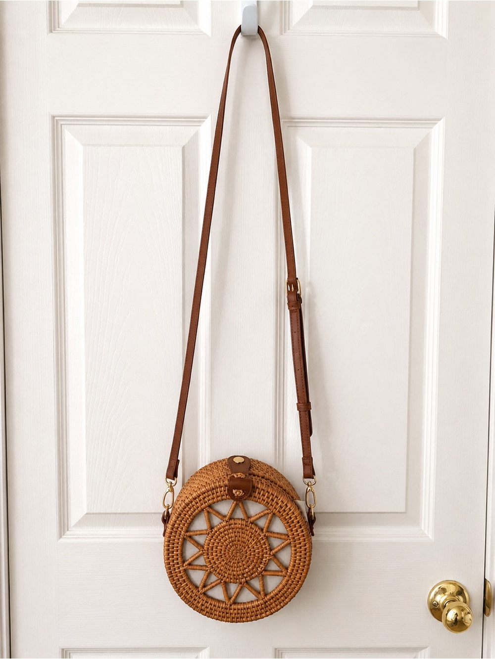 Woven Round Crossbody Bag - Brown